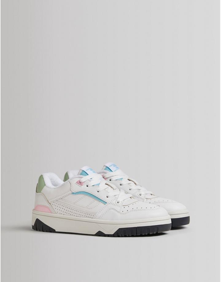Bershka Sporty Sneakers With Pastel Detail In White