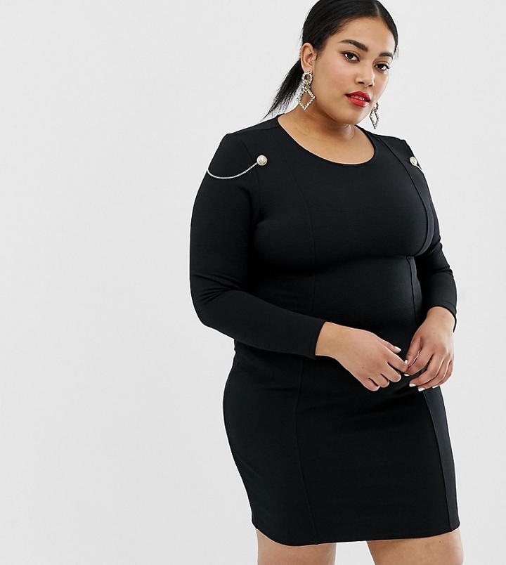 River Island Plus Bodycon Dress With Chain Detail In Black - Black