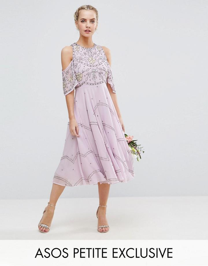 Asos Petite Wedding Embellished Floral Cold Shoulder Midi Dress - Multi