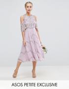 Asos Petite Wedding Embellished Floral Cold Shoulder Midi Dress - Multi