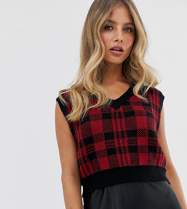 Skylar Rose Cropped Knitted Tank Top In Check