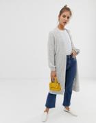 Asos Design Slub Cardigan In Twist Yarn With Balloon Sleeve - Cream