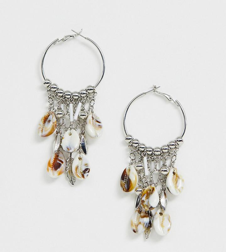 Sacred Hawk Resin Conch Shell Drop Hoop Earrings - Silver
