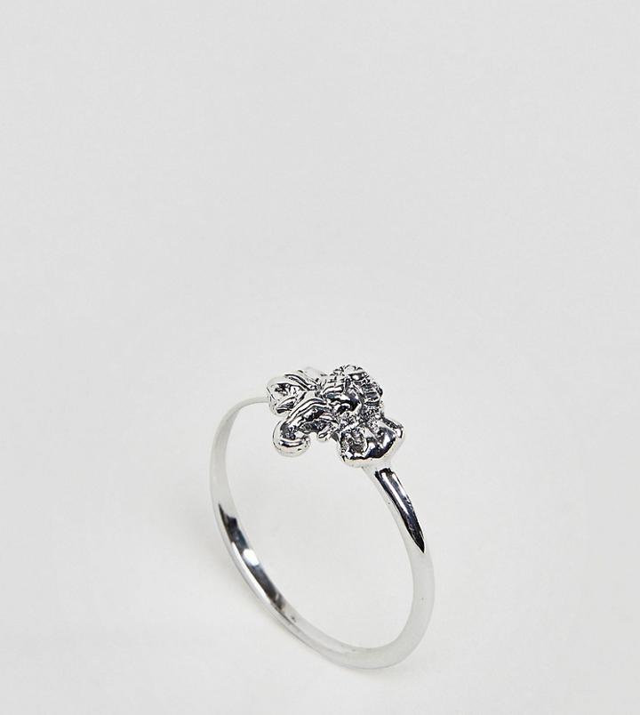 Asos Design Curve Ring With Elephant Detail In Sterling Silver - Silver