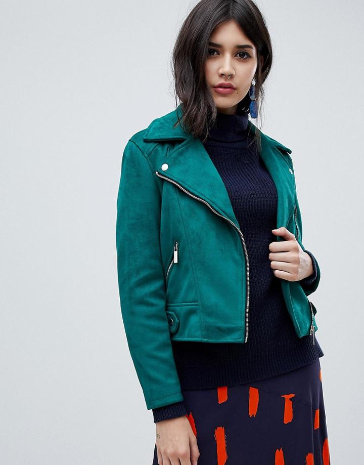New Look Suedette Biker Jacket - Green