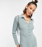 Collusion Knitted Romper In Stoney Blue-blues