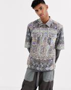 Reclaimed Vintage Tiled Paisley Print Shirt-blue