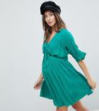 Asos Maternity Casual Tea Dress With Tie Front - Green