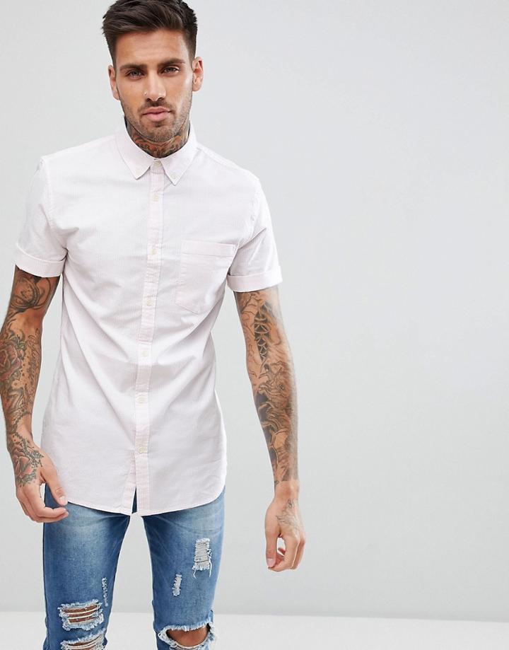 New Look Stripe Regular Fit Oxford Shirt In Pink - Pink