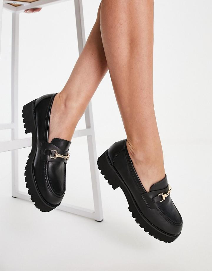 Raid Empire Chunky Loafers With Gold Trim In Black