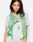 Yumi Lightweight Floral Paisley Print Scarf - Green