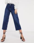 Pieces Wide Leg Cropped Jeans In Dark Blue Denim-blues