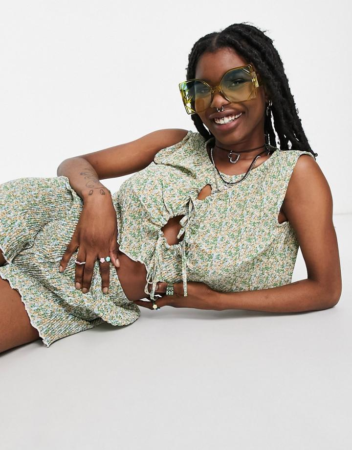 Heartbreak Cut Out Front Crop Top In Floral Print - Part Of A Set-multi