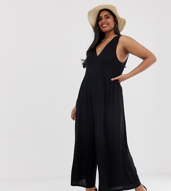 Asos Design Curve Curved Smock Jumpsuit - Black
