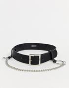 Pieces Belt With Silver Buckle And Chain Detail In Black