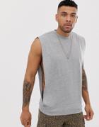 Asos Design Relaxed Sleeveless T-shirt With Dropped Armhole And Side Split In Gray Marl - Gray