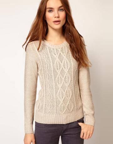 A Wear Cable Knit Foil Print Sweater