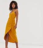 Asos Design Tall Cami Wrap Maxi Dress With Button Detail - Yellow
