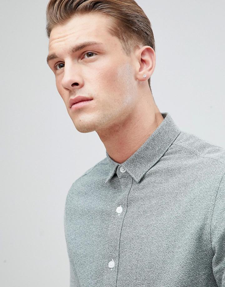 Only & Sons Slim Fit Melange Cotton Shirt - Green