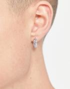Asos Design 9mm Hoop Earrings With Cut Out Greek Wave In Silver Tone