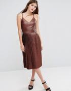 Asos Midi Pleated Cami Dress In Bronze Metallic - Brown