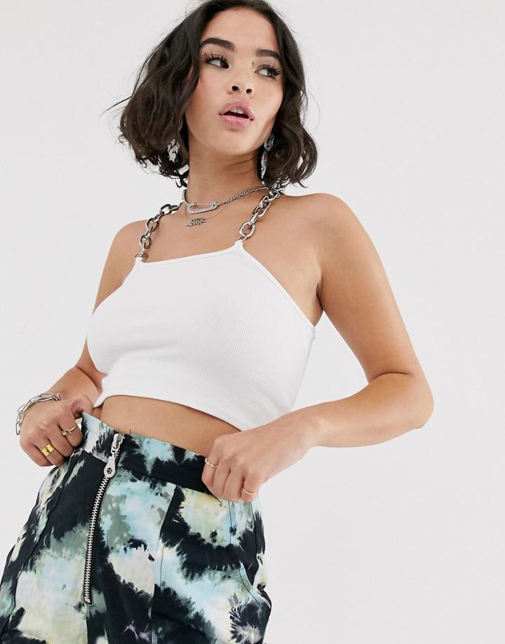 The Ragged Priest Crop Top With Chunky Chain Straps-white