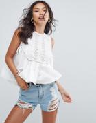 Asos Swing Top With Broderie Panel - White