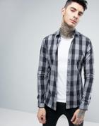 Asos Super Skinny Buffalo Plaid Shirt In Black - Gray