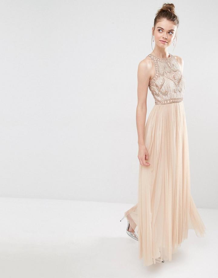 Frock And Frill Tulle Maxi Dress With Embellished Bodice - Blush Nude