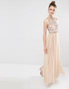 Frock And Frill Tulle Maxi Dress With Embellished Bodice - Blush Nude