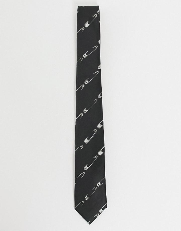 Twisted Tailor Tie With Safety Pin Stripe In Black