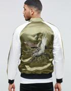 Asos Bomber Jacket With Eagle Embroidery In Khaki - Khaki