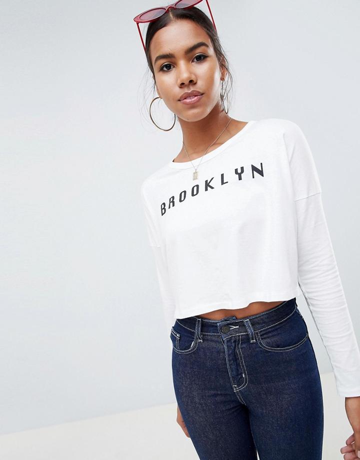 Noisy May Slogan Cropped T-shirt - White