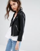 Miss Selfridge Cropped Leather Look Jacket - Black
