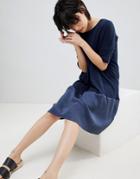 Paisie Relaxed Fit Knitted Dress With Silk Panel - Navy