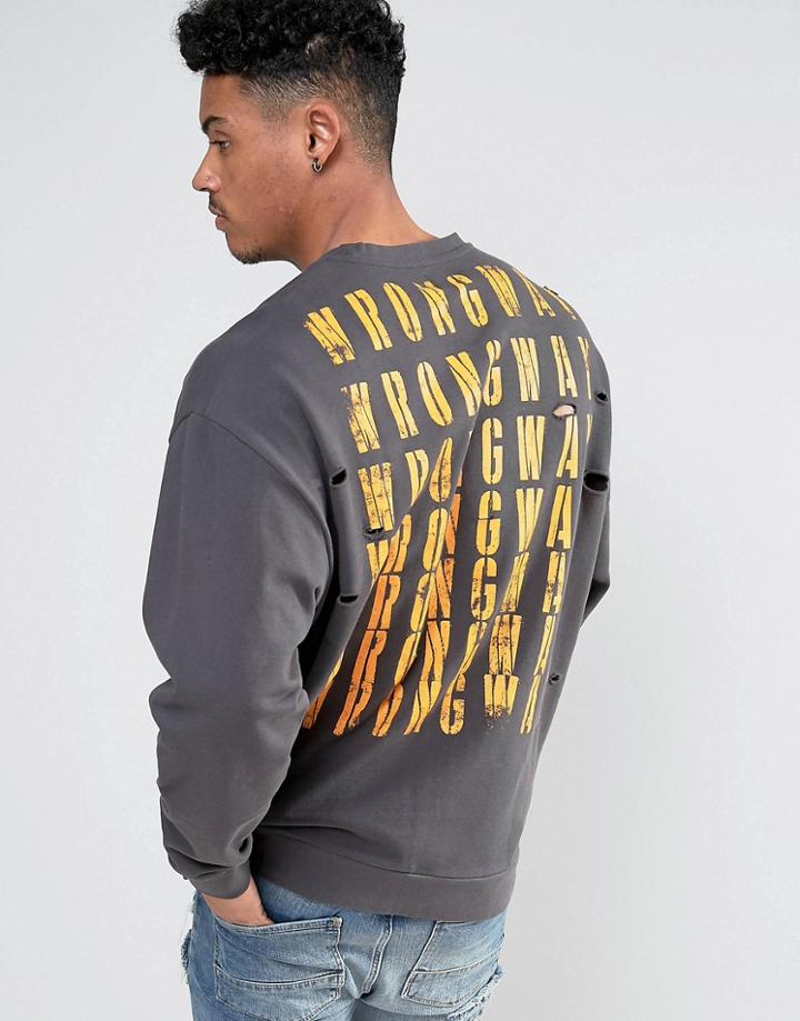 Asos Oversized Distressed Sweatshirt With Back Print - Black