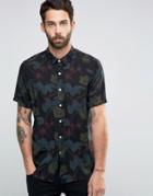 Asos Hawaiian Reverse Print Shirt In Black In Regular Fit - Black