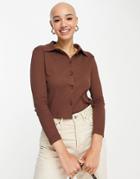Miss Selfridge Chocolate Long Sleeve Button Through Jersey Shirt-multi