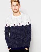 Asos Holidays Sweater With Skiers - Navy And Ecru