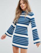 Minkpink Linework Sweater Dress - Blue