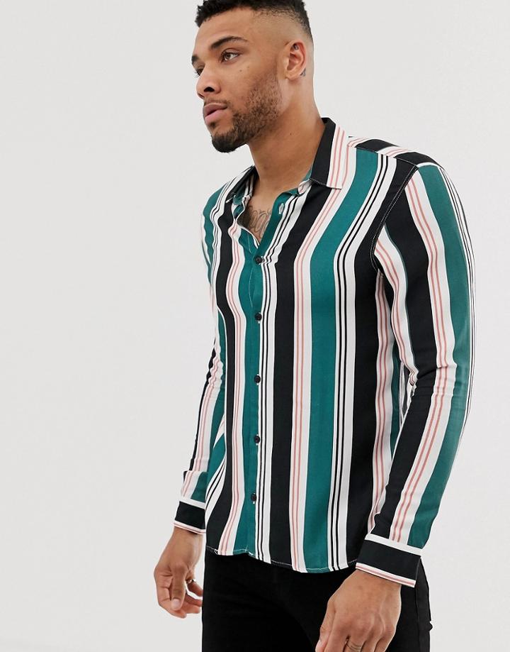 Pull & Bear Revere Collar Shirt In White Stripe - White