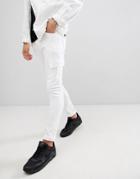 Asos Design Super Skinny Jeans In White With Cargo Pockets - White