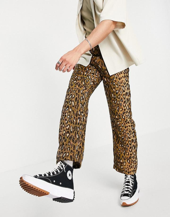 Jaded London Skate Jeans In Woven Leopard Design-multi