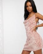 Saint Genies Cowl Front Mini Dress In Peach Leopard Print-pink