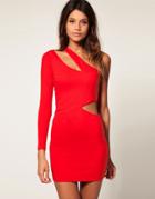 Asos Bodycon Dress With One Sleeve - Red