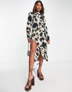 Object Satin Midi Dress In Animal Print-neutral