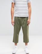 Asos Slim Cropped Pants With Pleats In Khaki - Green