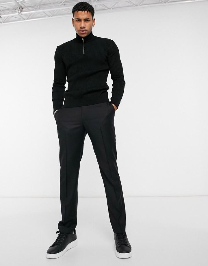 New Look Muscle Half Zip Knitted Sweater In Black