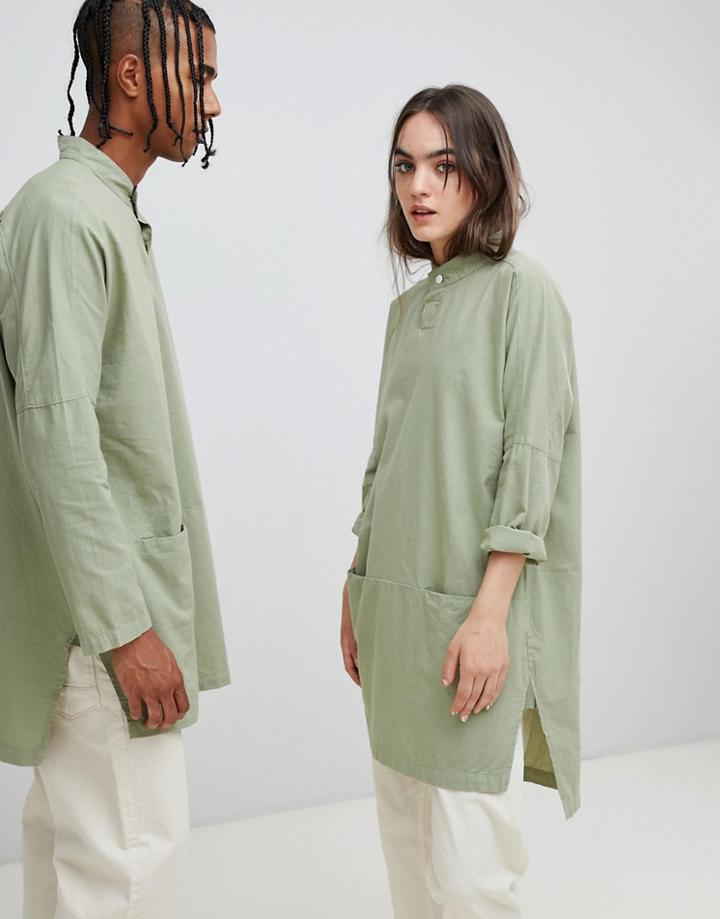 Seeker Mandarin Collar Tunic In Organic Hemp Cotton - Green