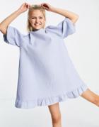 Pieces Puff Sleeve Shift Dress In Blue-blues